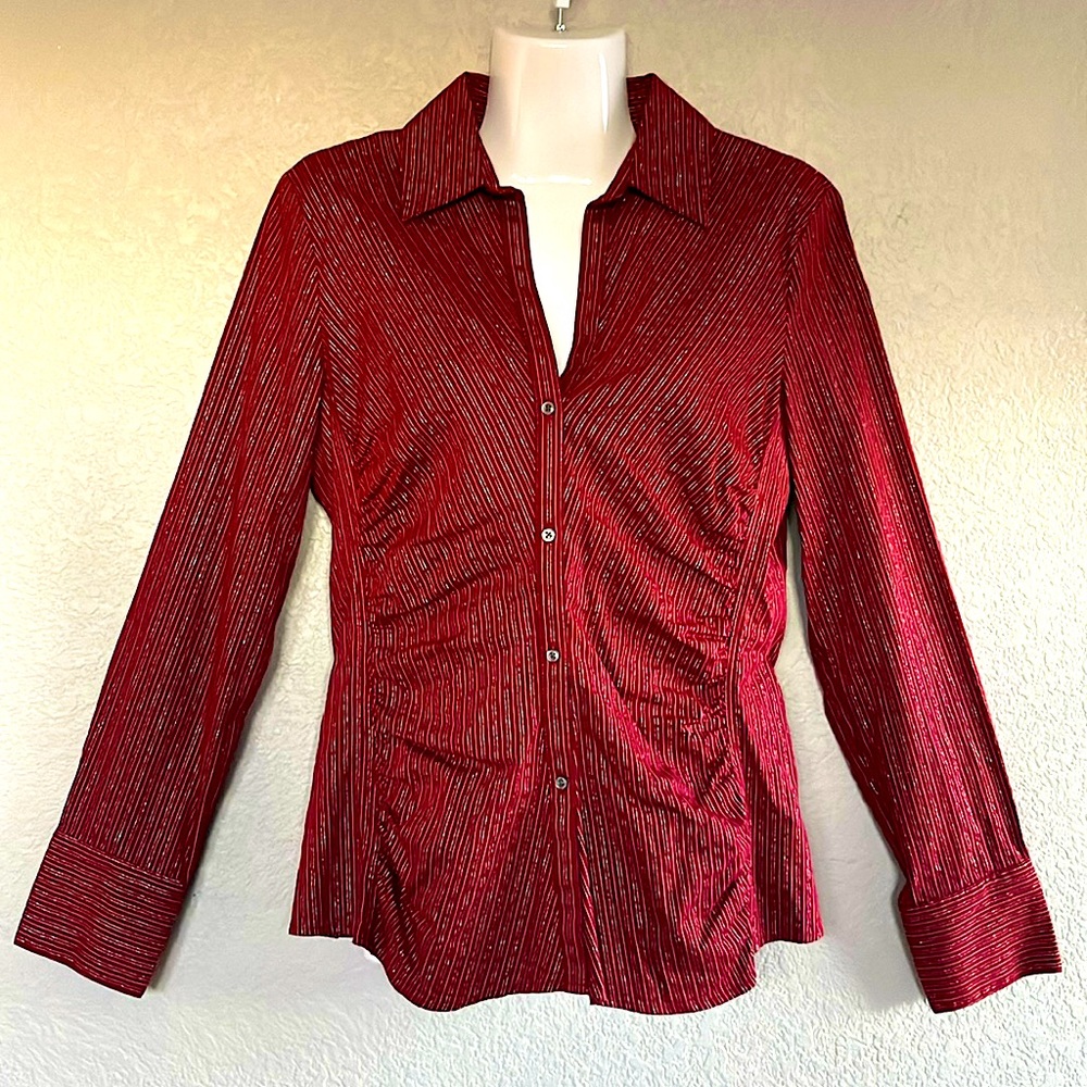 Express Design Studio Women’s Long Sleeve Collared, Button Up, Tailored Top